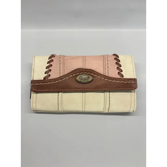 b.o.c. Born Concept Trifold Wallet Womens OS Cream Pink Brown Whipstitch - Picture 1 of 4